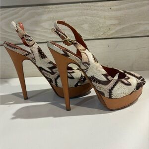 Missoni Cream and Brown Patterned Slingback Heels